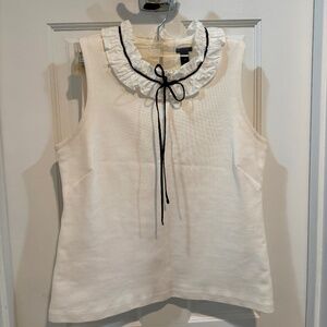 J Crew Ruffle Neck  White Top Size XS